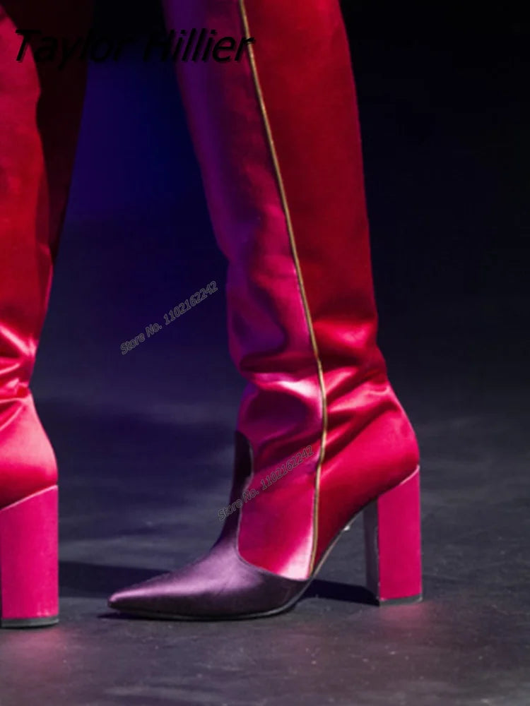 Premium Ladies Chelsea Boots Luxury Designer Shoes Mixed Colors Chunky Heel Tall Boots Side Zip Fashion Boots Zapatos Mujer style2