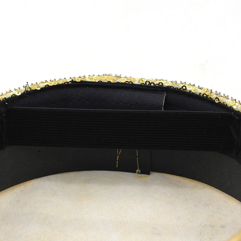 Hot Women Sequin Burning gold Bride Military Hat Handmade Sailor Captain Sergeant Hat Birthday Festival Part Hat