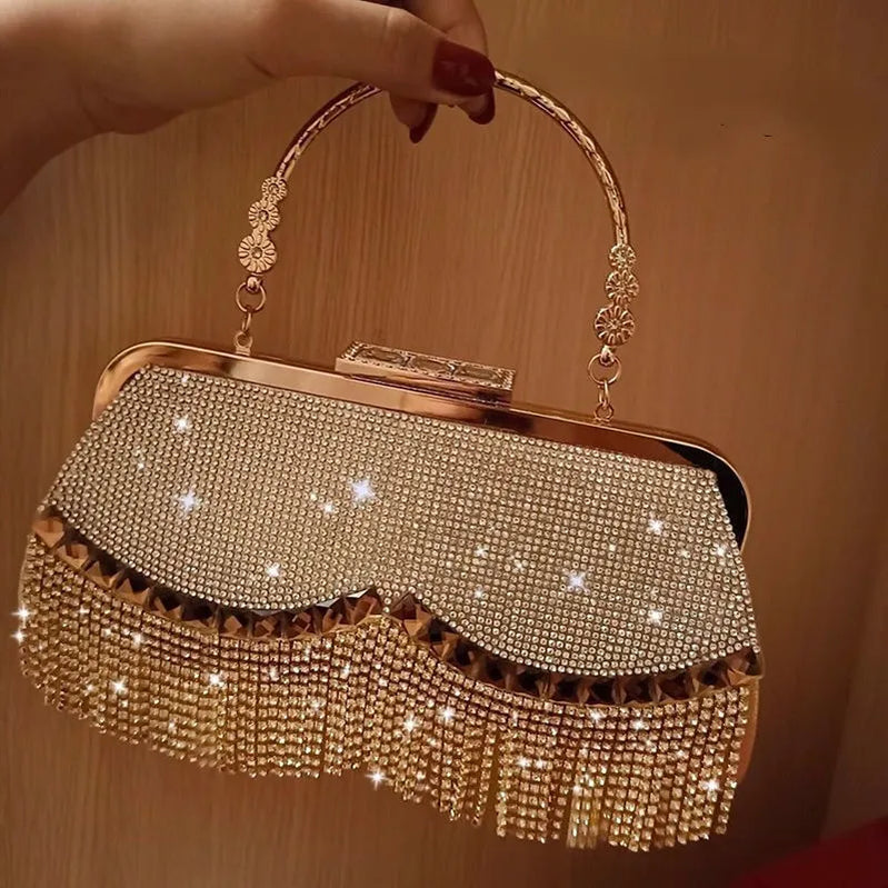 Women Banquet Handbags New Diamond-Studded Tassel Evening Bags Femme Wedding Purse Dress Beaded Party Clutch