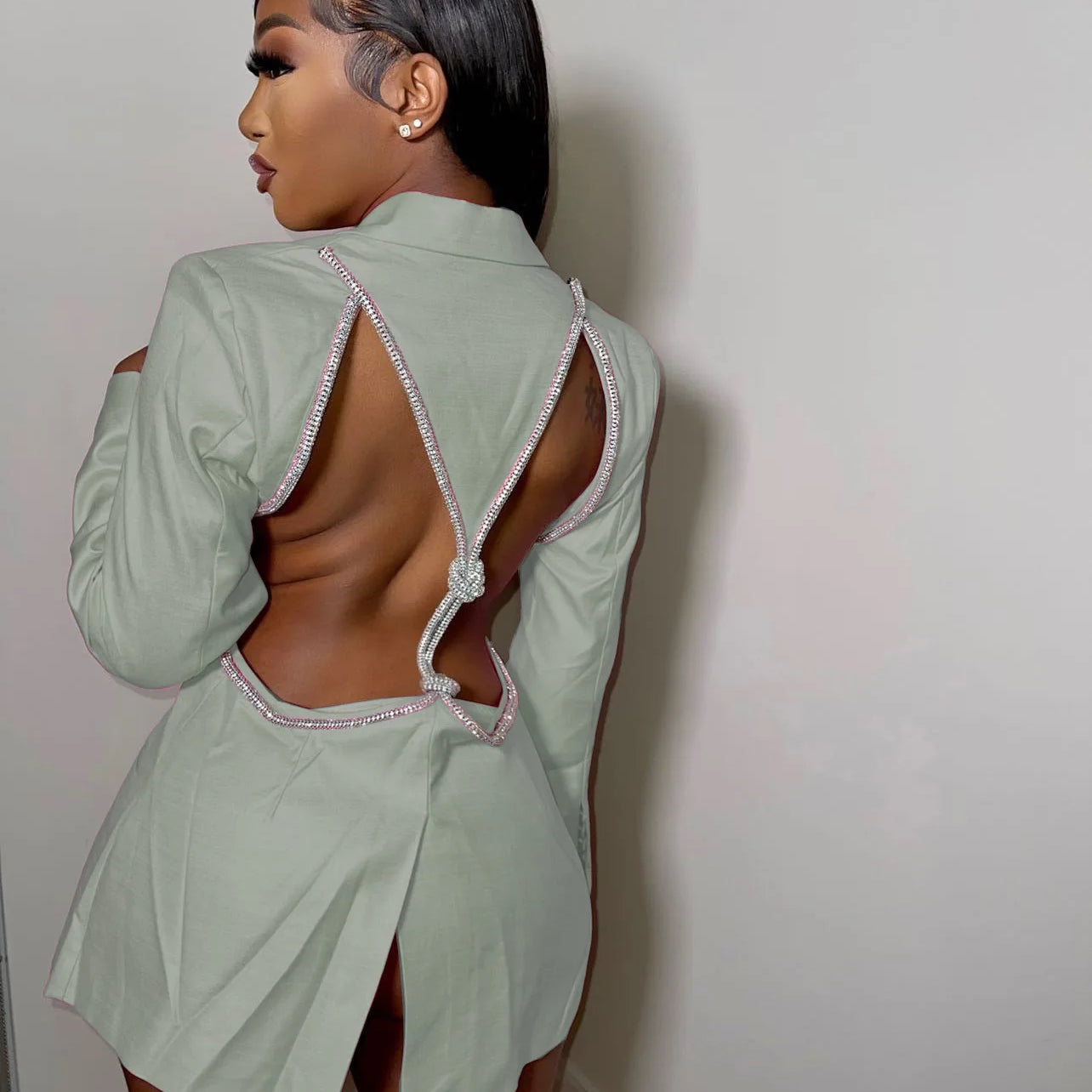 CM.YAYA Women Elegant Cutout Long Sleeve One Button Long Sleeve Notched Neck Blazer Street INS Splicing Blazers Outfits Tops