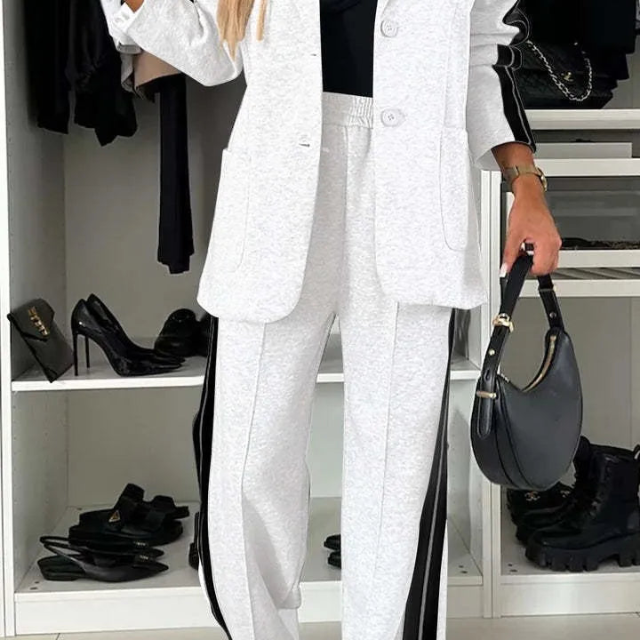 CM.YAYA Elegant Women Pants Suit and Long Sleeve Blazer Matching Set OL Streetwear Two 2 Piece Set 2024 Winter Ribbon Outfits White