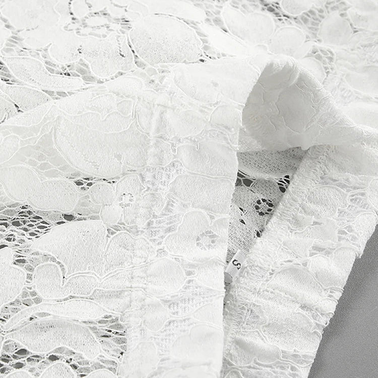 Mnealways18 Sexy Perspective White Flare Pants Summer Women Vacation High Waist Long Trousers Lace Beach Style Female Pants