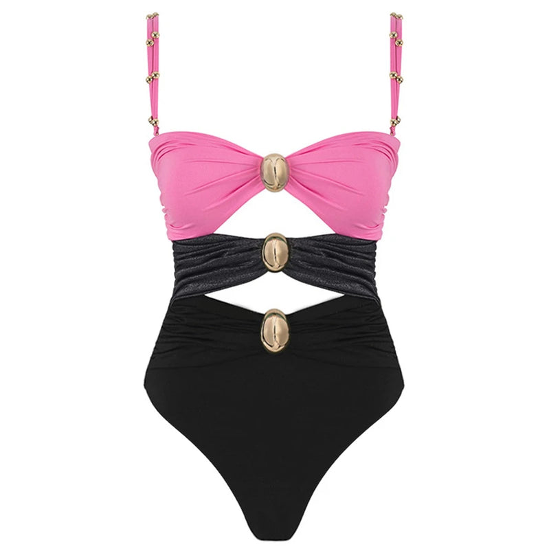 Hollowen One Piece Swimsuit With Cover Up Sexy Swimwear Women Off Shoulder Swim Suits Patchwork Bathsuit Belt Bodysuit Beachwear WD1201P2