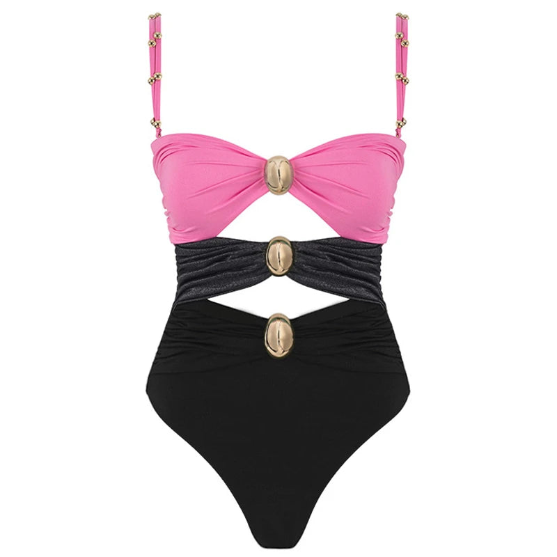 Hollowen One Piece Swimsuit With Cover Up Sexy Swimwear Women Off Shoulder Swim Suits Patchwork Bathsuit Belt Bodysuit Beachwear WD1201P2