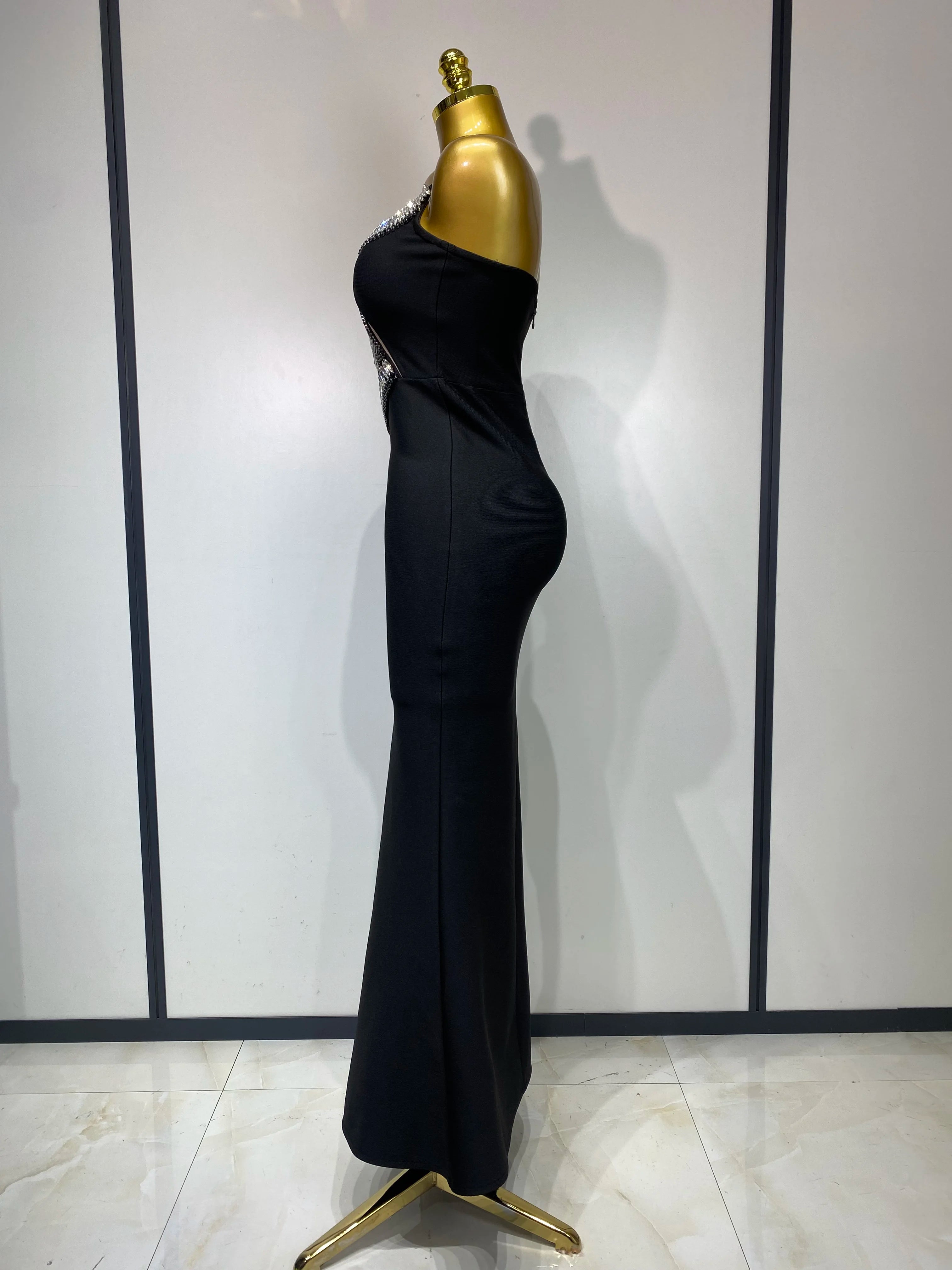 Women Sexy Strapless Bodycon Bandage Dress Rhinestone Celebrity Elegant Evening Party Gown Luxury Birthday Wedding Guest Dress