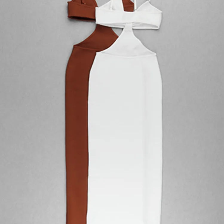 Women Sleeveless Sexy V-Neck Bodycon Mid-calf Dress Bandage Fashion Celebrate Birthday Party Dress