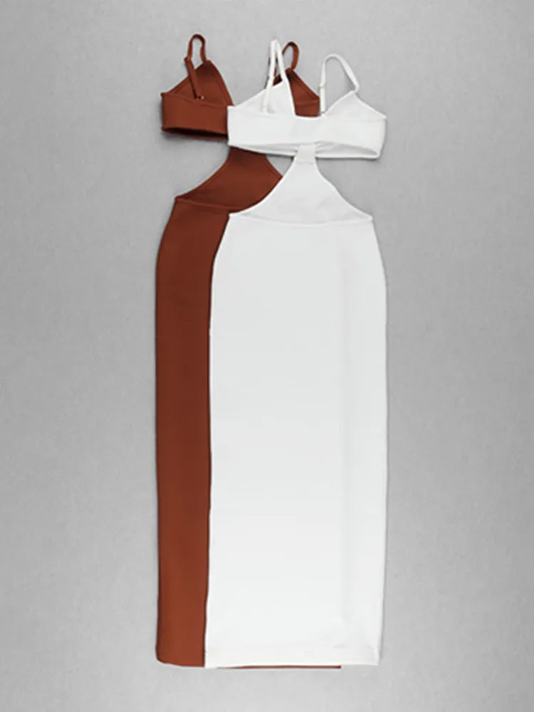 Women Sleeveless Sexy V-Neck Bodycon Mid-calf Dress Bandage Fashion Celebrate Birthday Party Dress