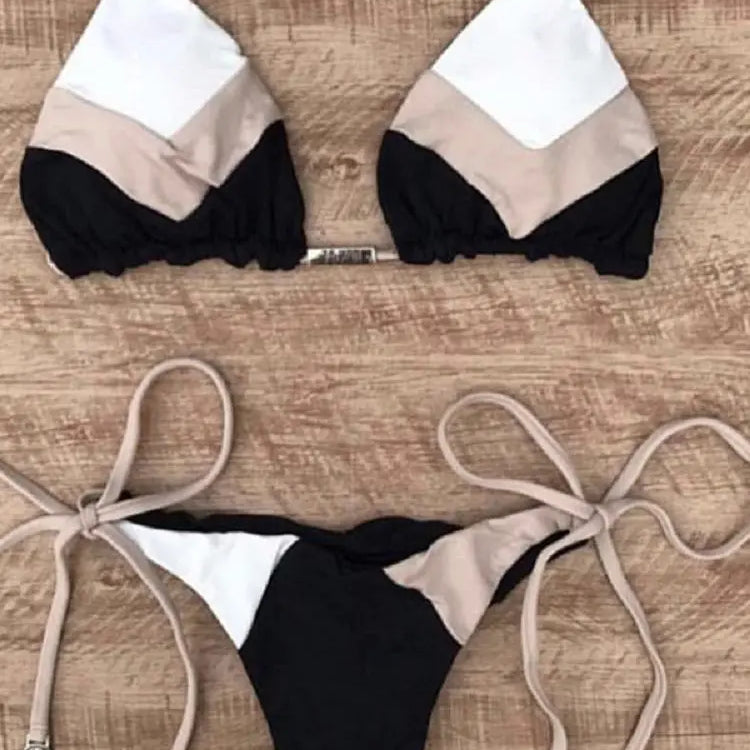 Sexy Halter Swimsuit Women Thong Micro Bikini Push Up 2023 Brazilian Bikini Tropical Plant Print Swimwear String Mini Swimsuit