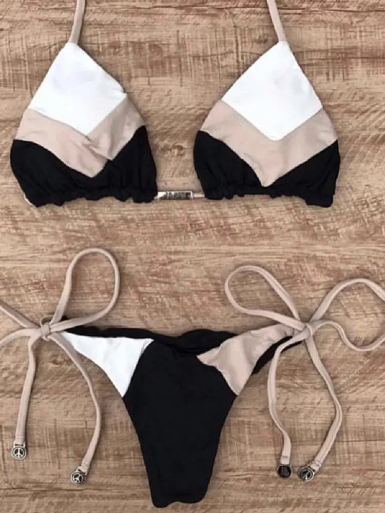 Sexy Halter Swimsuit Women Thong Micro Bikini Push Up 2023 Brazilian Bikini Tropical Plant Print Swimwear String Mini Swimsuit