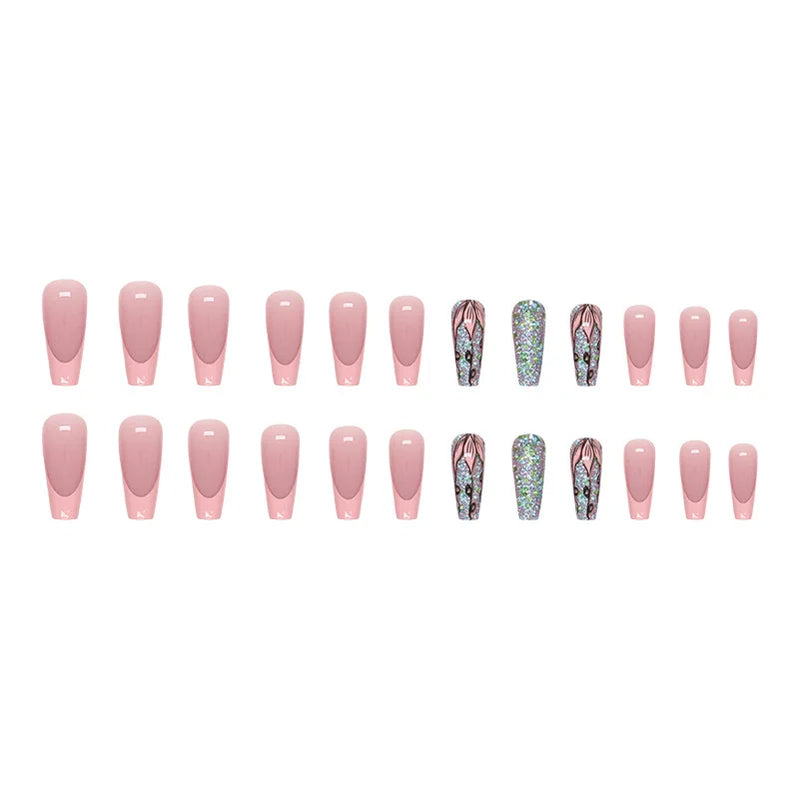 24-piece Long French Pop Flash Nail with 1 Jelly Glue and 1 Nail File