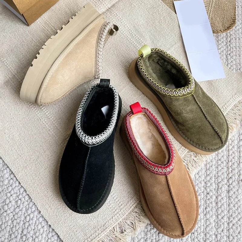 snow boots shoes women slippers slides furry paltform winter high quality free shipping Ankle leather fur ladies