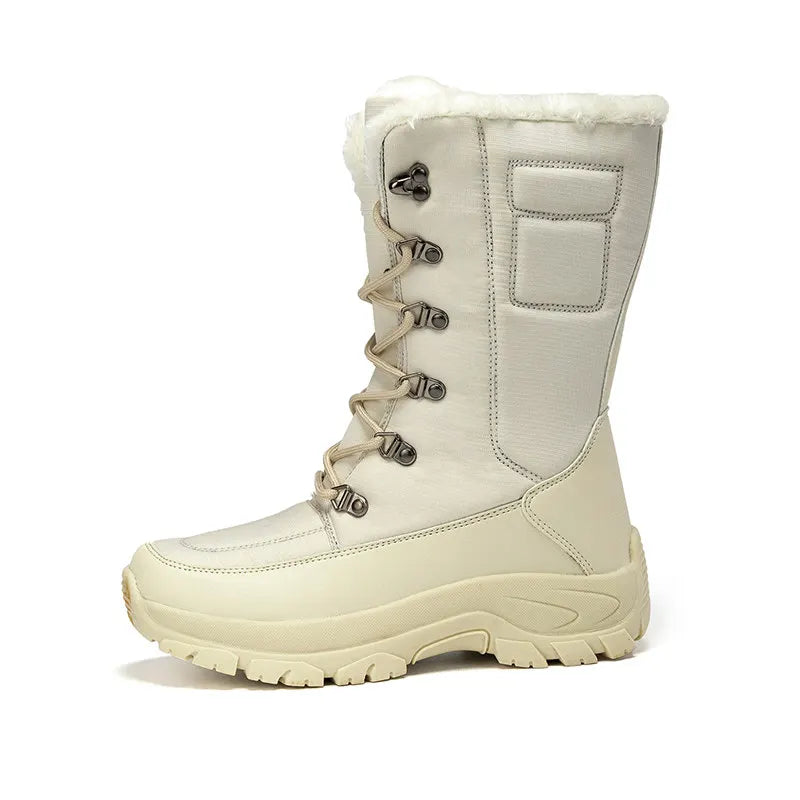 Women Shoes Winter Boots Waterproof Snow Boots Mid-Calf Plush Warm Boots Female Platform Outdoor Comfortable Booties for Women Beige