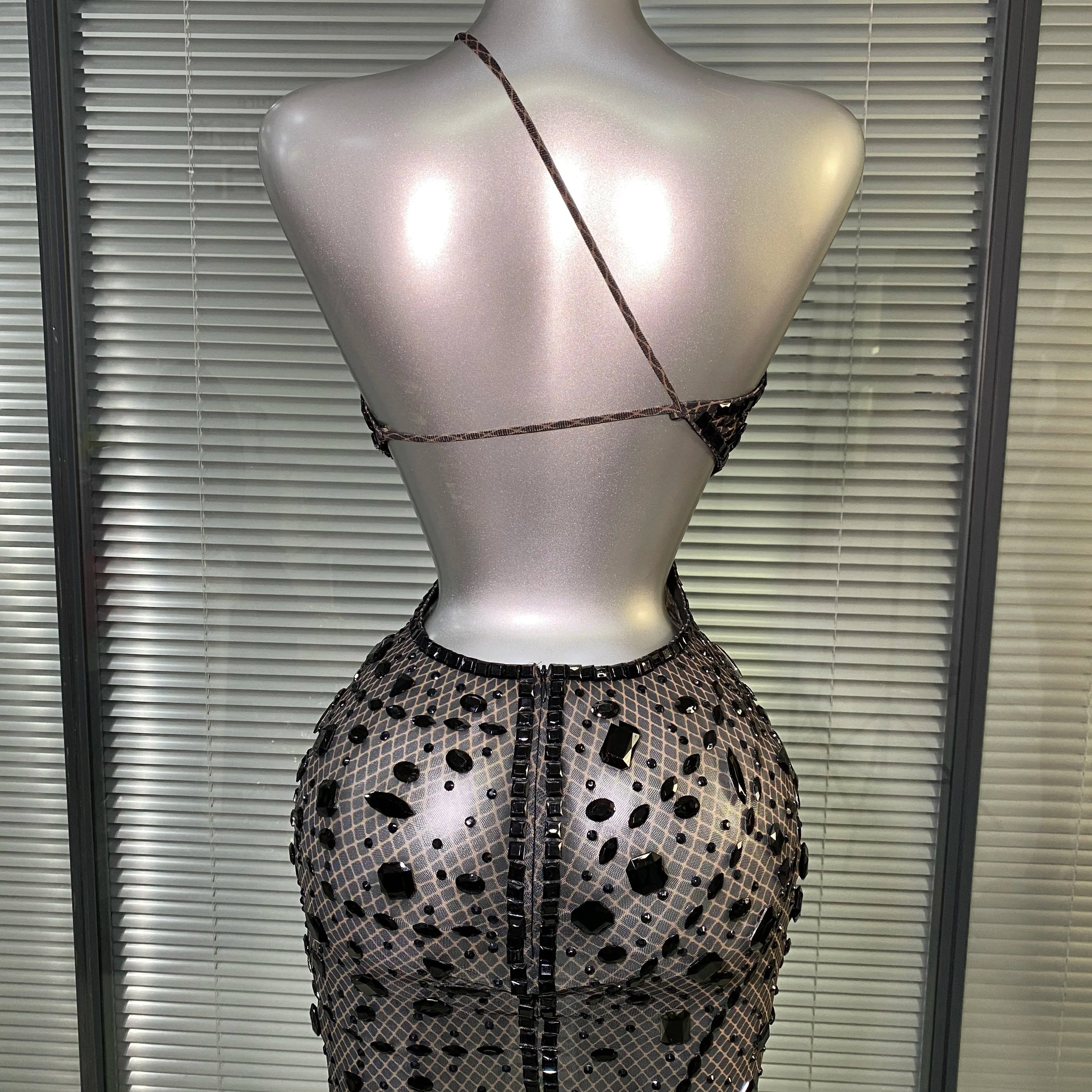 Celebrity New Women Sexy See Through Mesh One Shoulder Backless Black Costume Stage Dancer Singer Night Club Mini Party Dress