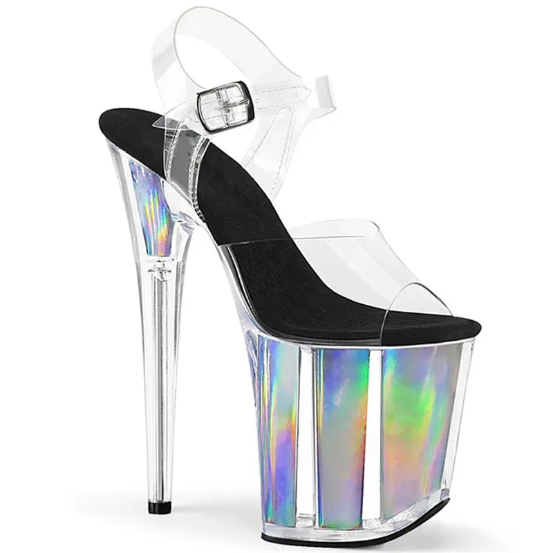 Fashion Sexy Pole Dancing Shoes Summer 20 Cm PVC Women Sandals Thin High Heels Buckle Strap Size 34-46