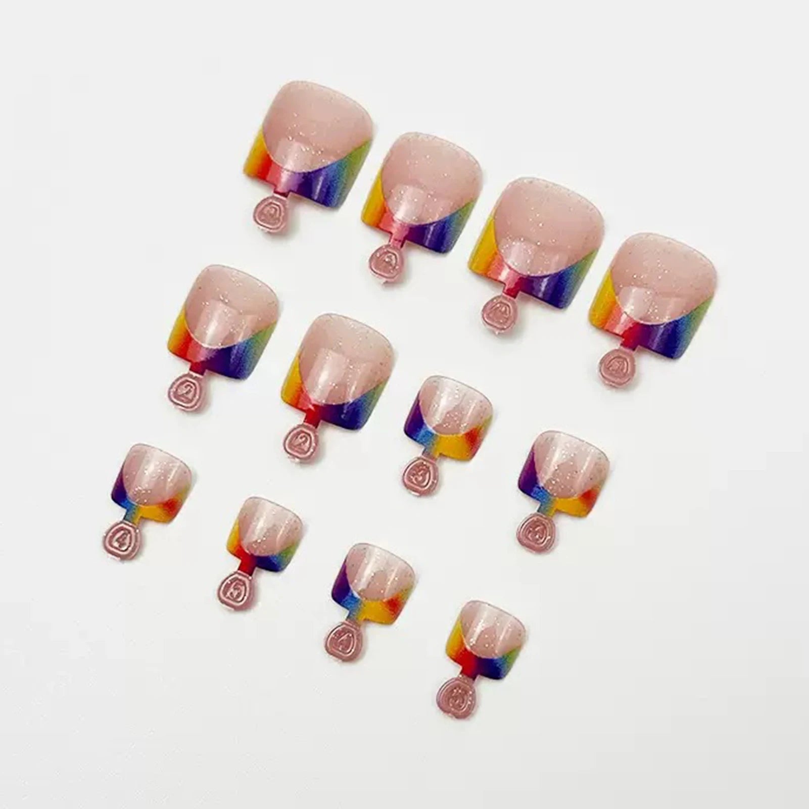 24Pcs Nude Color Fake Toenails Summer Colorful French Tip Press On Toe Nails Glossy Sequins Designs Full Cover False Nails
