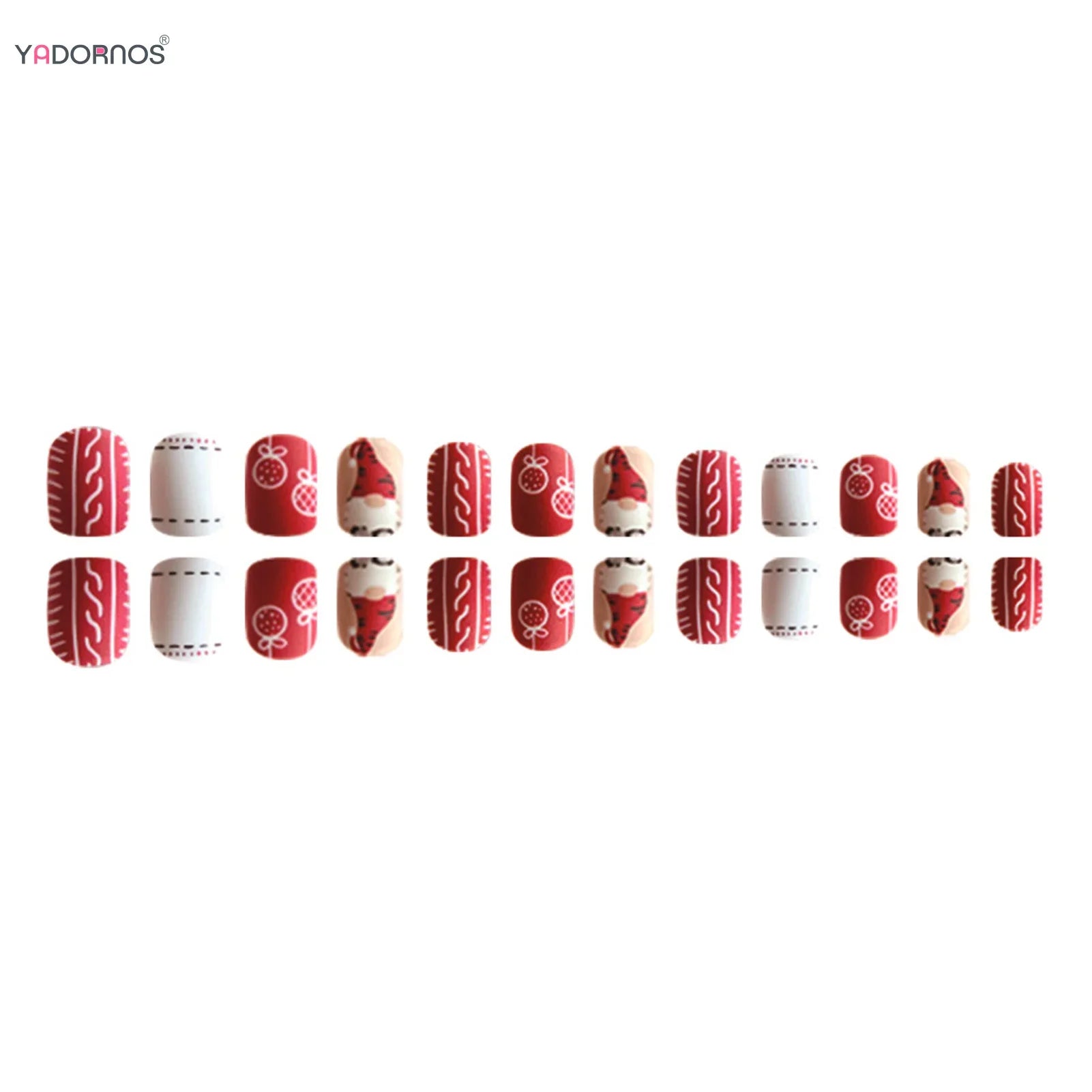 Red/White Short Square Fake Nails 24Pcs Christmas Press On Nails Santas/Candy Printed Full Cover Stick-on False Nails Patches