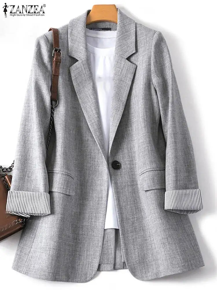 Fashion Office Women Blazer OL Casual Long Sleeve Coats Elegante Lapel Female Work Outwear Solid Simple Formal Suits