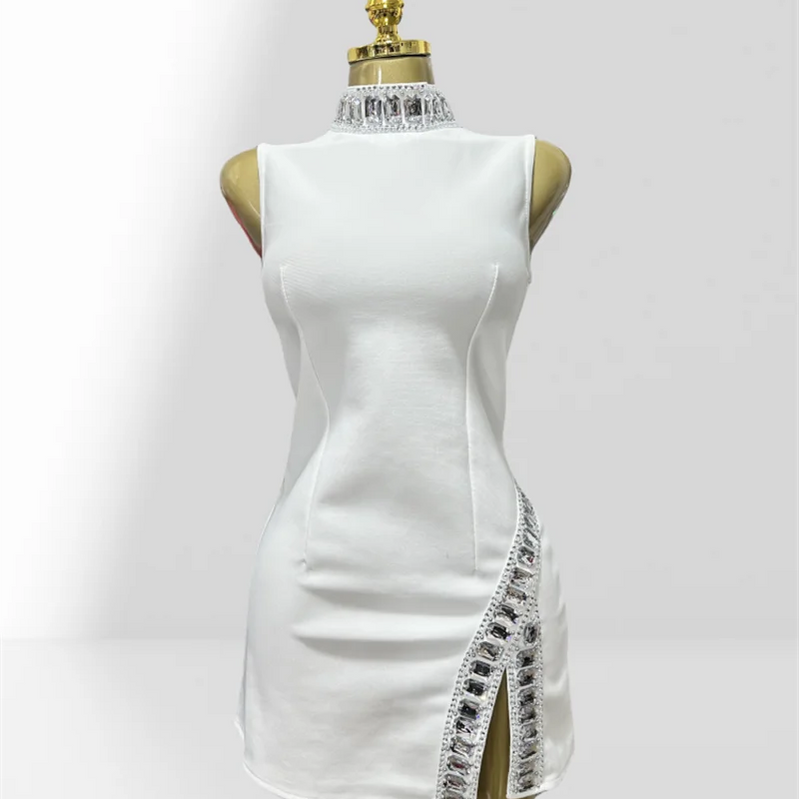 New Summer Super shining Diamonds O-neck Sleeveless Bandage Mini Dress Fashion Woman Birthday Party Dress Music Festival Outfit