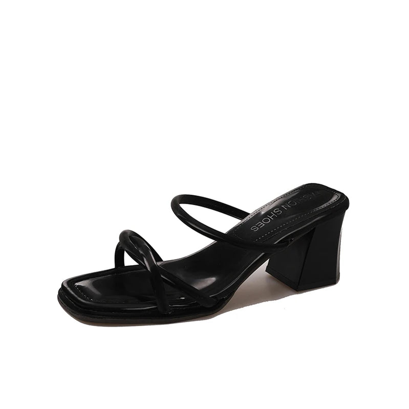Woman Summer Sandals Open Toe Sandal Dress Shoes Women’s High Heels Sandals Square Heeled Pumps Ladies Shoes black
