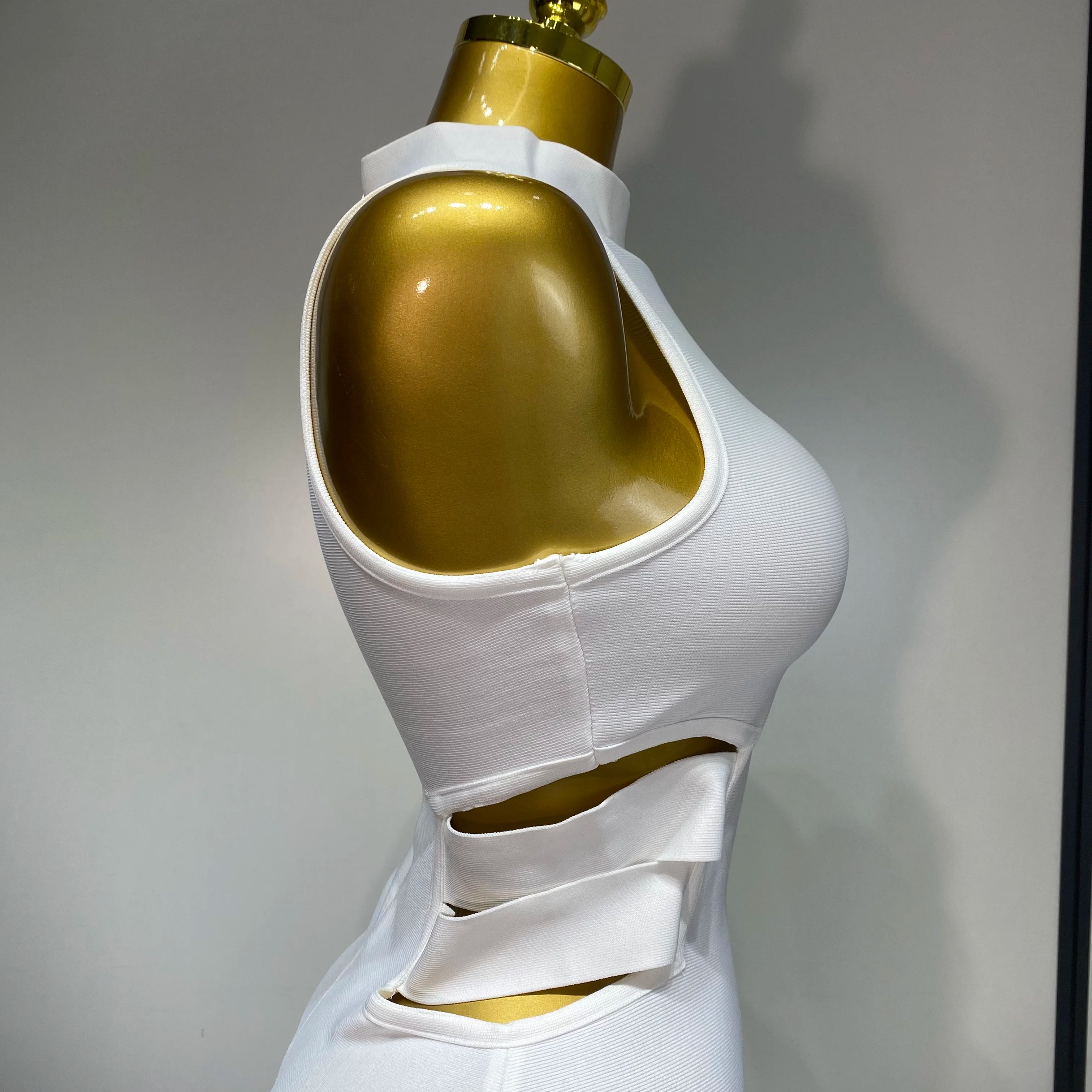 Women Sexy Turtleneck White Cut Out Midi Bodycon Bandage Dress 2025 White Elegant Evening Party Dress Luxury Birthday Dress