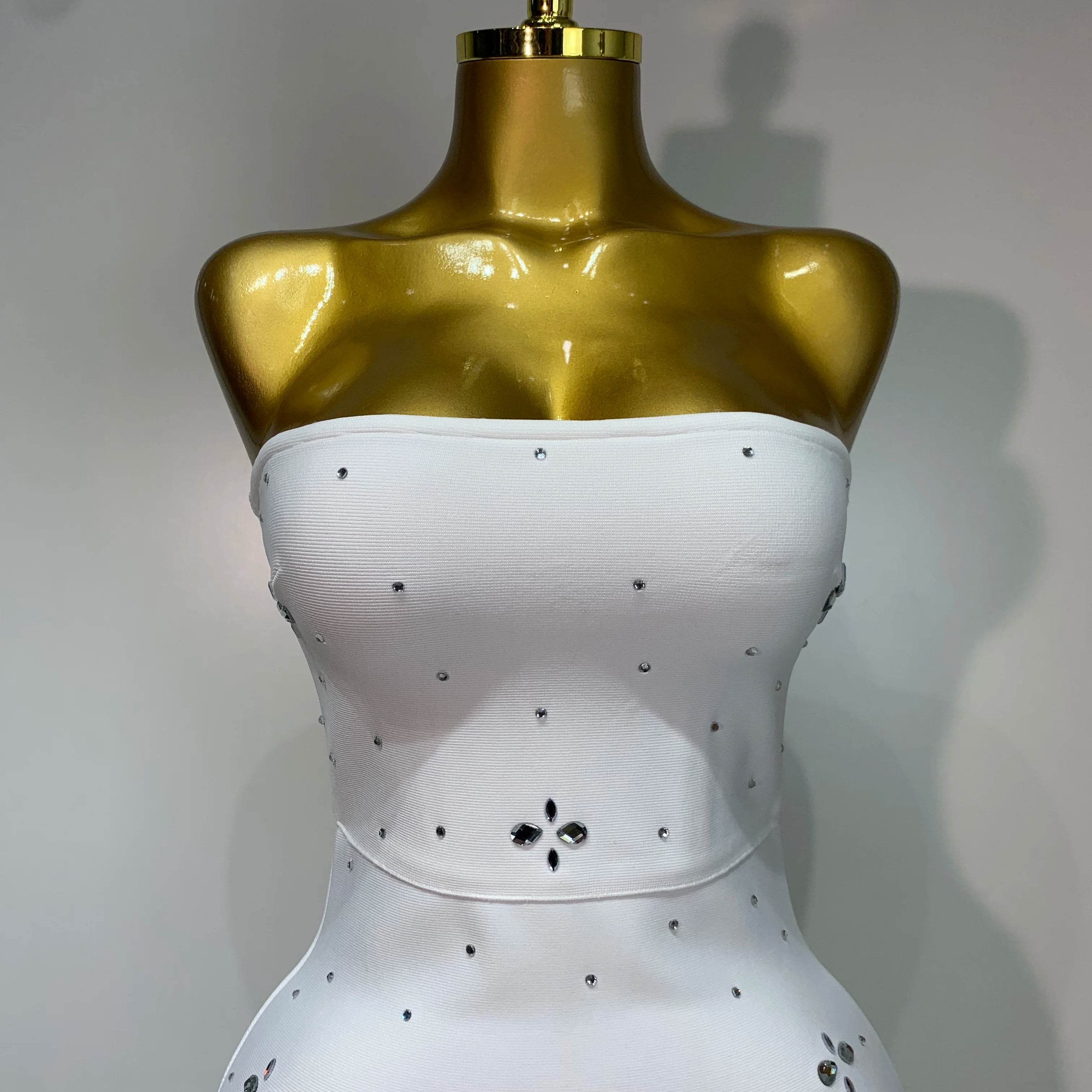 Luxury Rhinestone Sexy Strapless Backless Long Bodycon Bandage Dress 2025  White Elegant Evening Party Birthday Club Dress