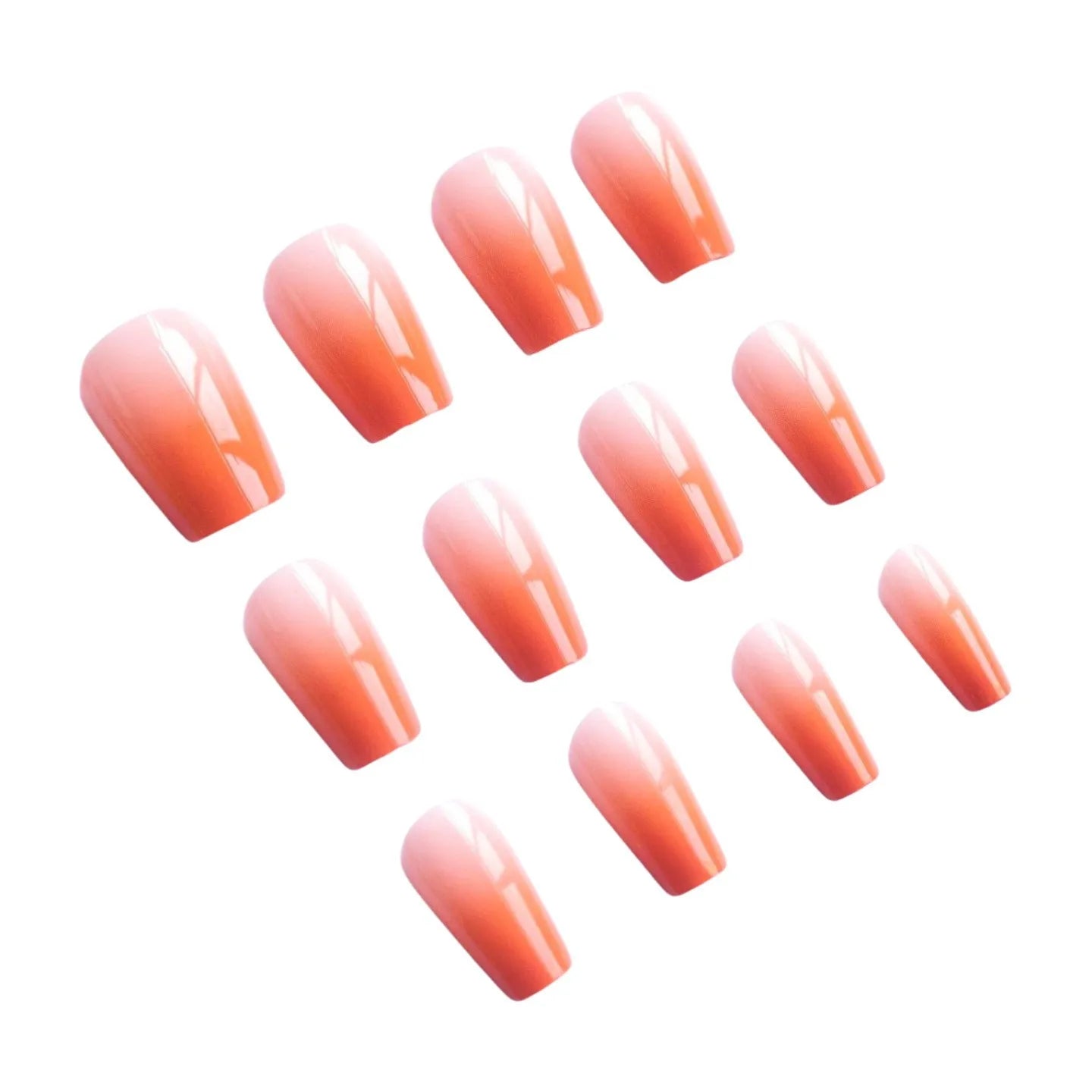 Gradient Color Press On Nails 24Pcs Medium-length Coffin Fake Nails Ballet Nude Color Charm Manicure Stick-on Nail Supplies
