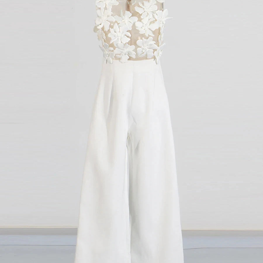 TWOTWINSTYLE Solid Slimming Spliced Appliques Jumpsuits for Women V Neck Sleeveless High Waist Elegant Jumpsuit Female Fashion