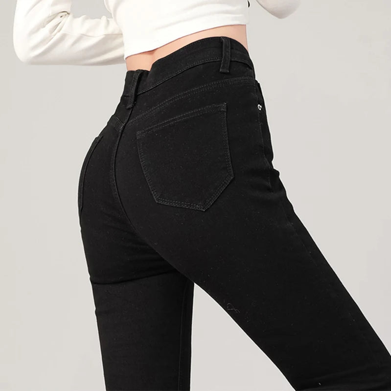Fashion Women's Slim Skinny Jeans Comfortable Stretch Casual Solid Colours Pencil Pants Female Black Denim Trousers