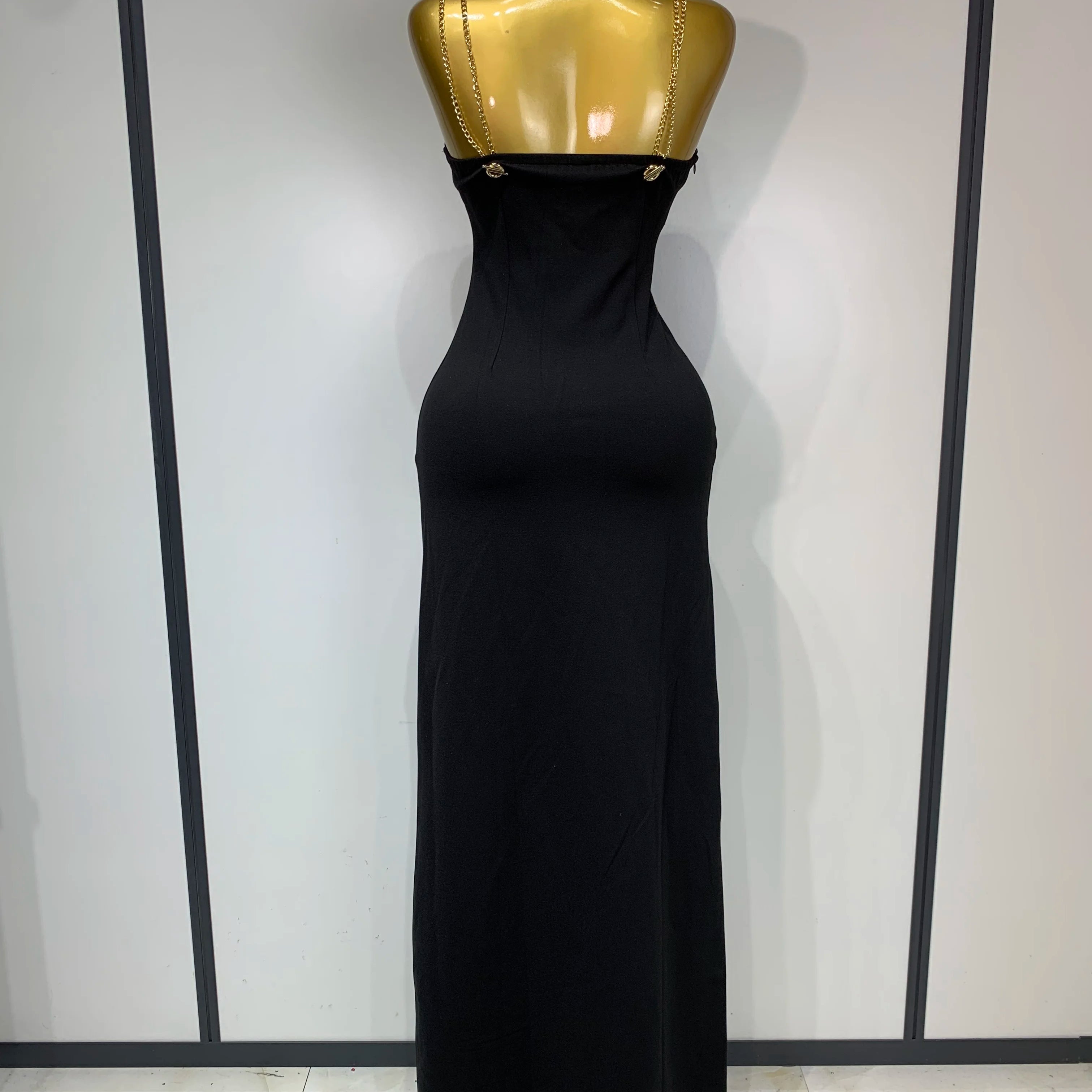 Women Sexy Sleeveless Square Colalr Chain Bodycon Maxi Long Dress Elegant Evening Party Fashion Celebrate Birthday Dress