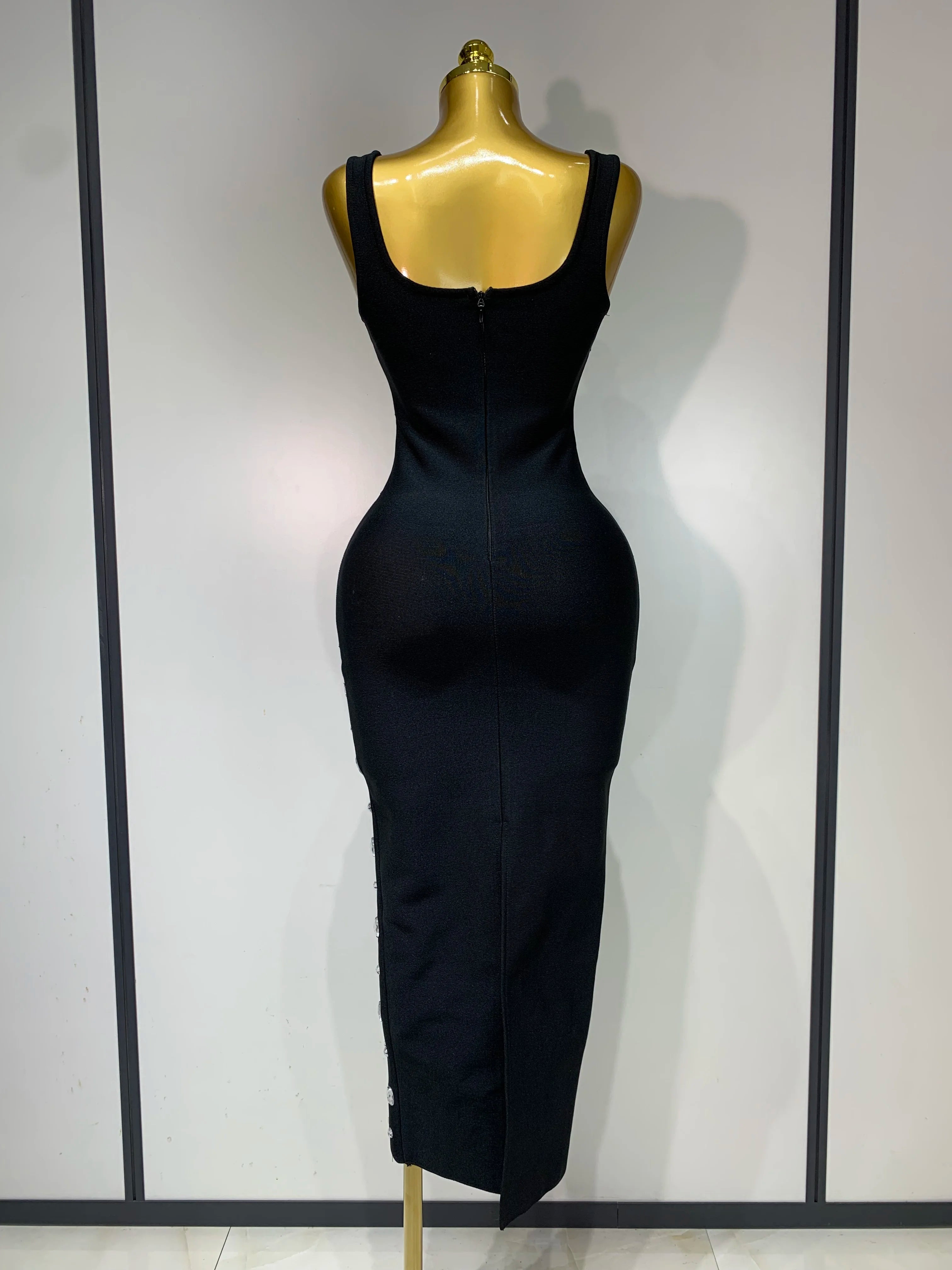 est 2025 Fashion Designer Women's Rhinestone Beaded Elastic Bodycon Bandage Maxi Long Dress Elegant Luxury Birthday Outfit