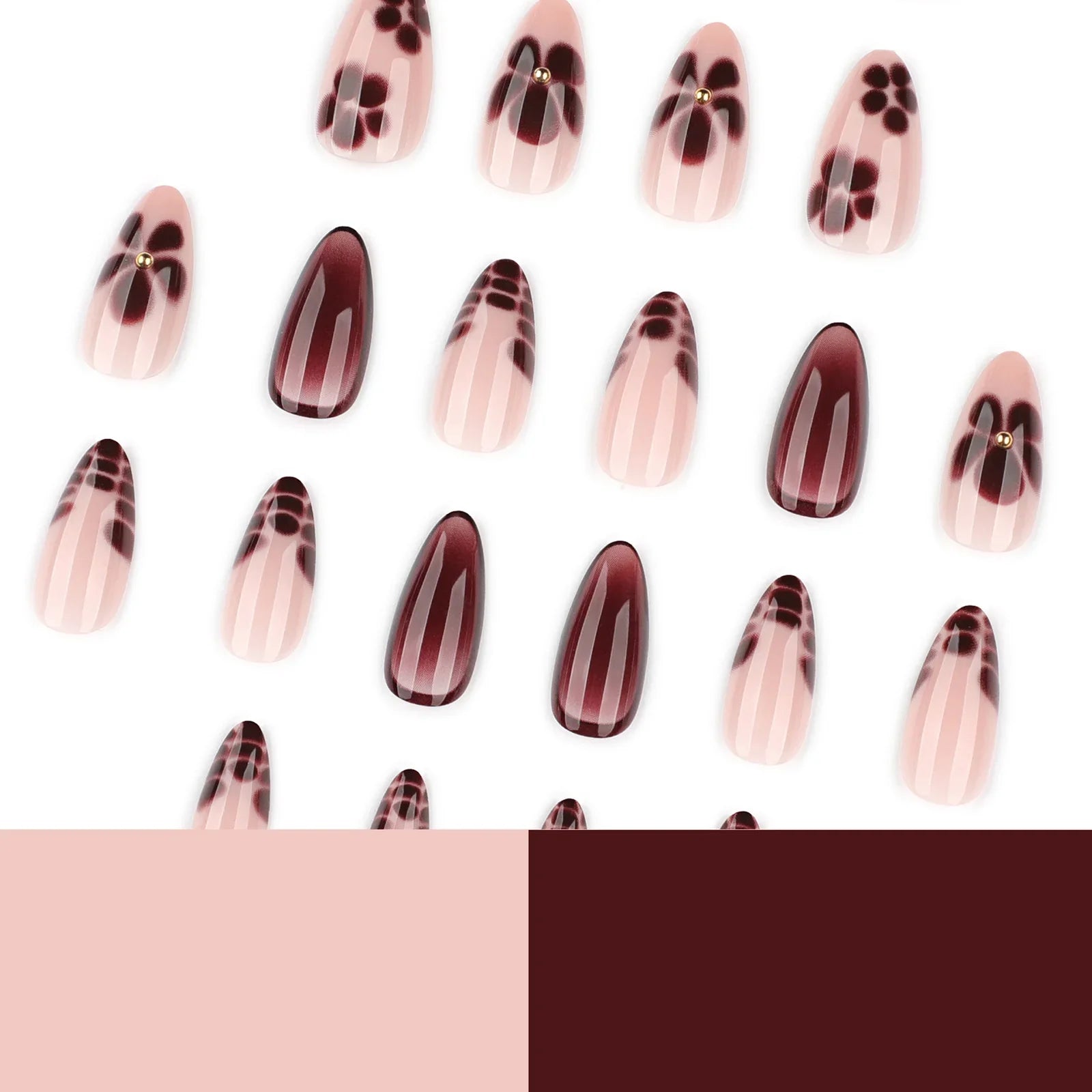 Autumn Fake Nails for Women DIY Manicure 24Pcs Almond Press On Nails Flower Printed Full Cover Acrylic Stick-on False Nails