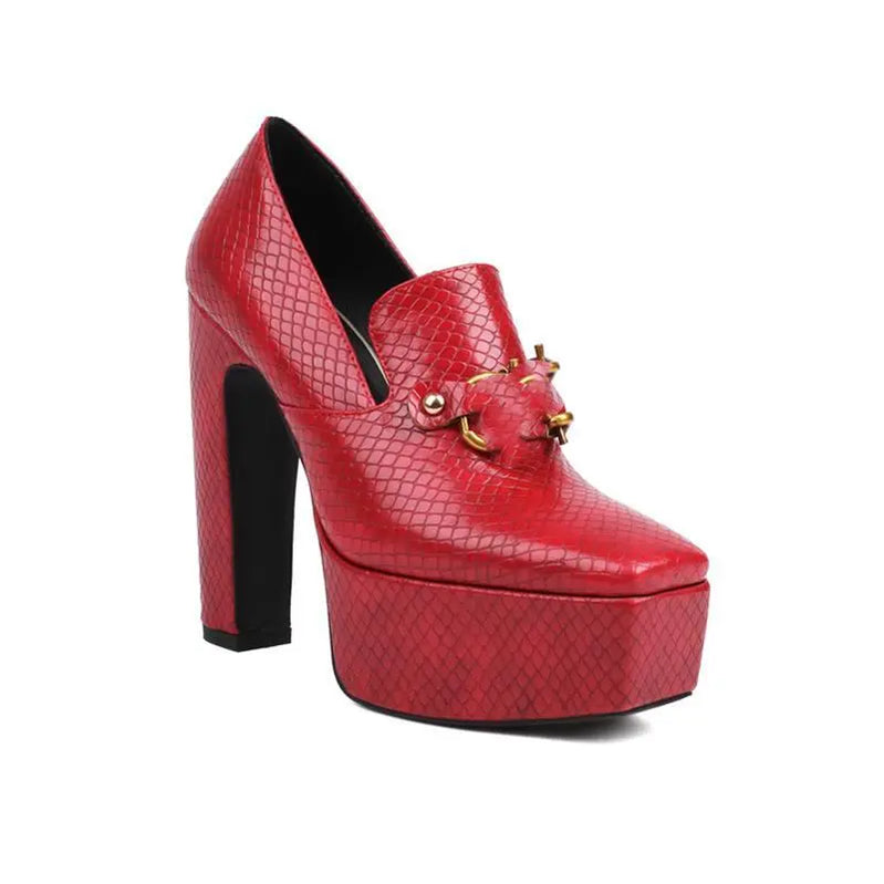 Super High Heel Women Shoes 2024 Spring Autumn Platform Square Head Metal Fastener Party Office Shoes Size 43