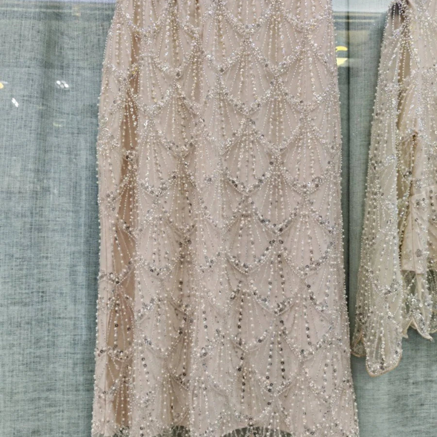 TWOTWINSTYLE Spliced Bead Luxurious Two Piece Sets for Women Round Neck Long Sleeve Patchwork 3D Flower Top Skirt Set Female New