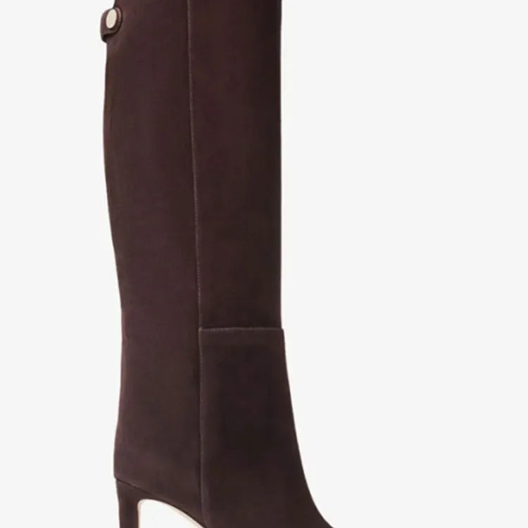 Women's New Thin High Heel Knee Long Boots Fashion Pointed Mid Length Women's Boots Autumn and Winter Fashion Women's Boots 553-Dark brown