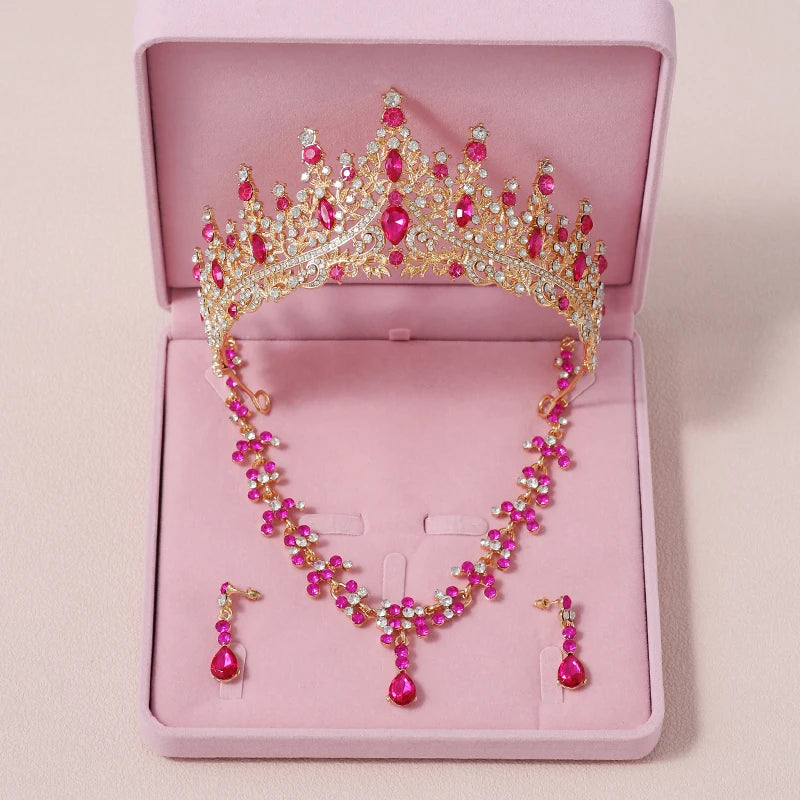 Bridal Jewelry Sets Crown Necklace Earrings Four Pack Silver Colour Women's Fashion Wedding Tiaras TS-0002-L-XL-0018-I Tiaras