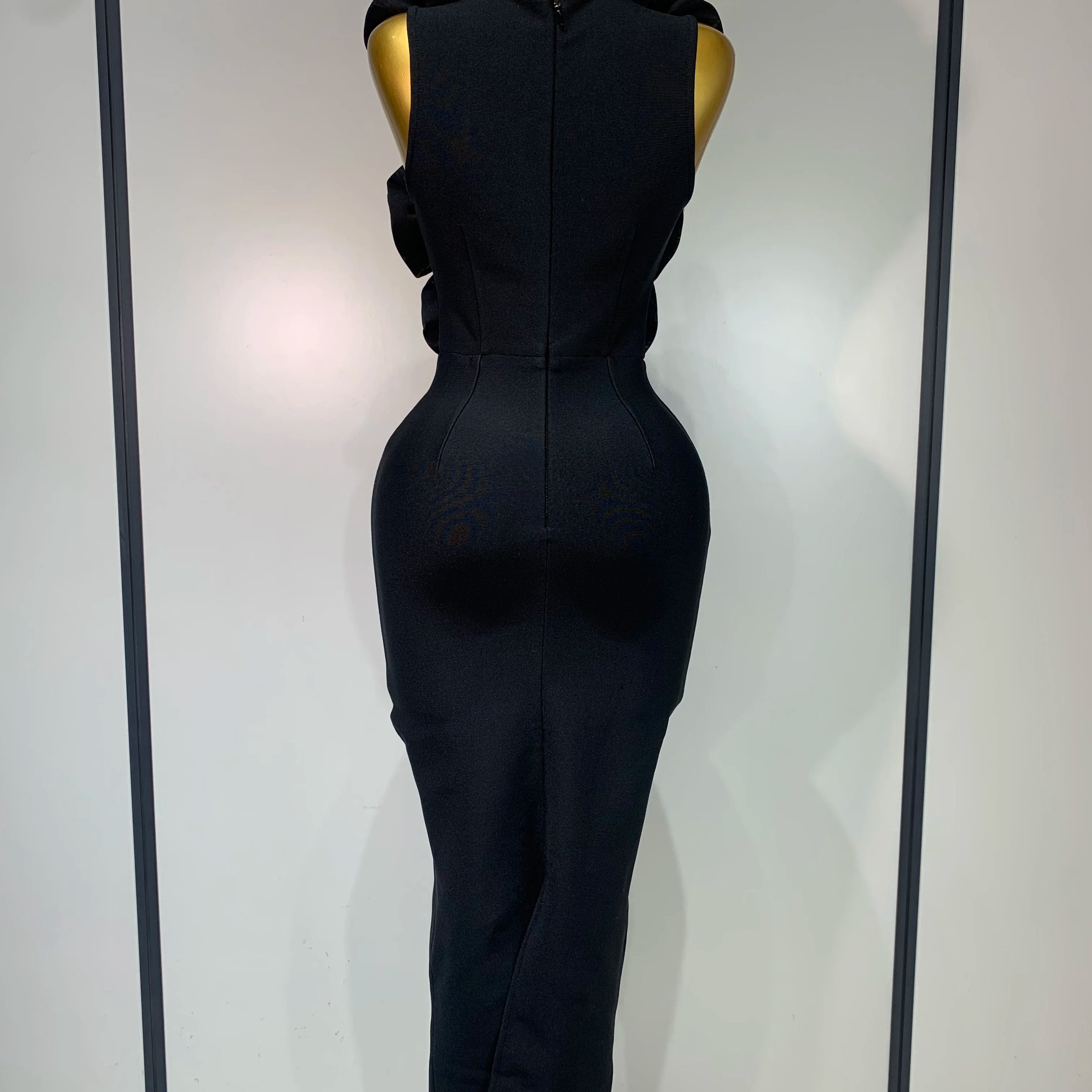 Fashion Black 3D Flower Bodycon Long Bandage Dress Celebrity Elegant Party Birthday Dress Women's Sleeveless Sexy Vestidos