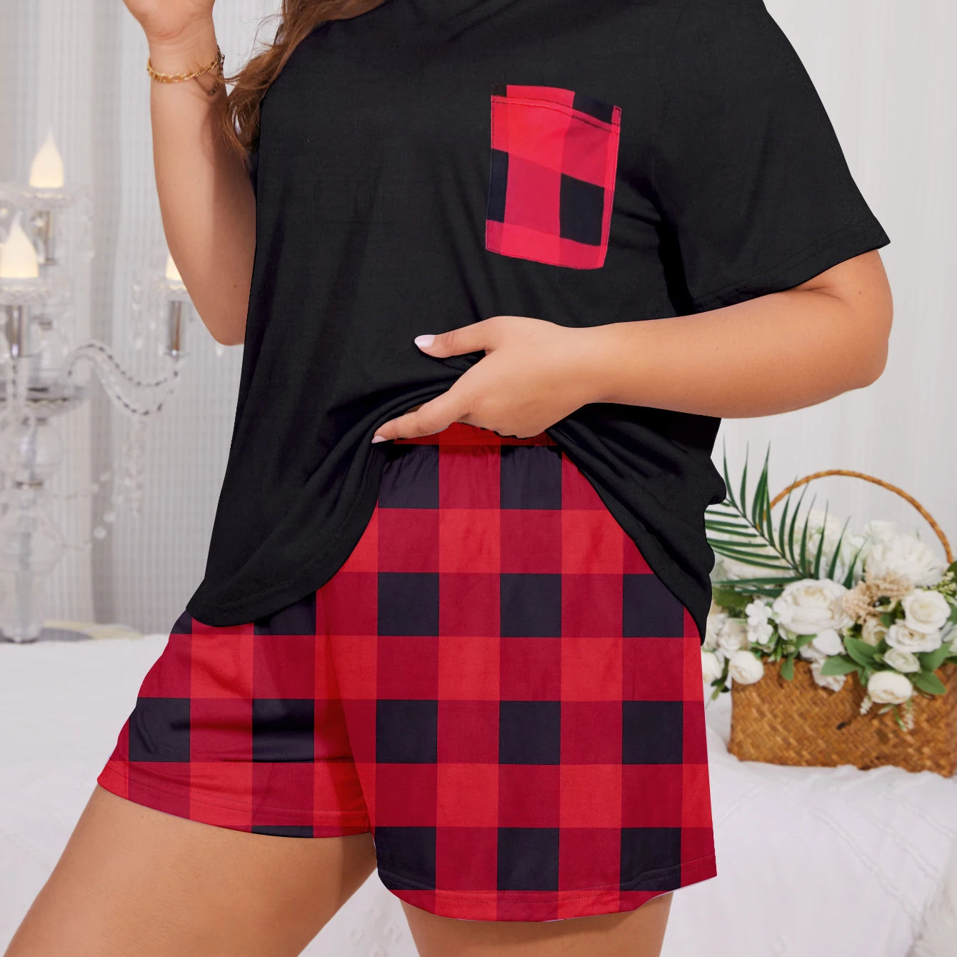 Plus size pajama set Plus size short sleeved shorts Plus size home clothing Plus size milk silk set New 2024