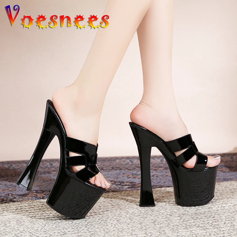 17.5CM Super High Heels Pumps Sexy Model Thick Platform Sandals Europe And America Party Fashion Slippers Summer Women Shoes