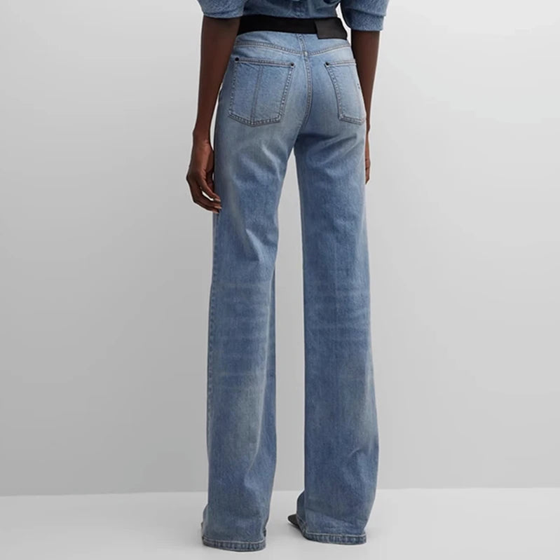 Women's High Waisted Jeans Straight Leg Colorblock Spring Autumn Casual Denim Pants