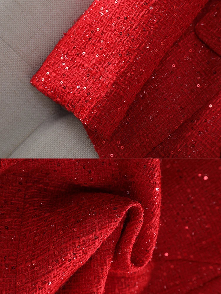 Women's Blazer Ladies Casual Autumn Winter Jacket Female Long Sleeve Single Breasted Button Decoration Red Navy Plaid Coat