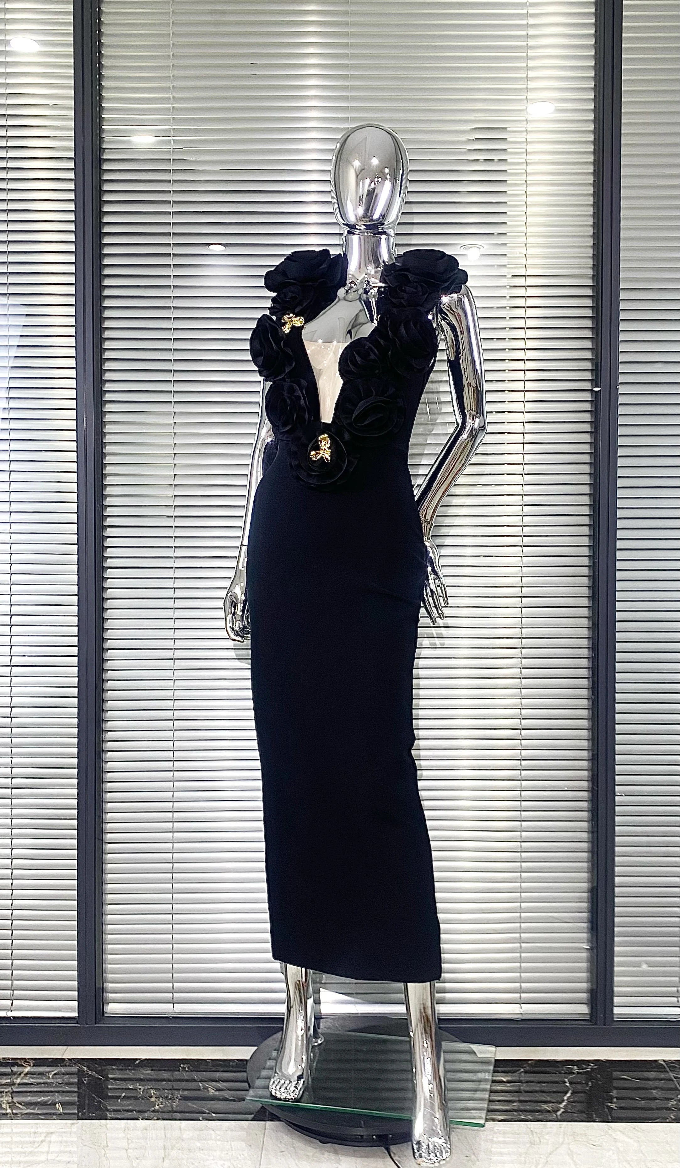 High Quality Black Color Women Sexy Off the Shoulder Florlas Bodycon Long Bandage Dress Celebrate Evening Party Nightclub Outfit