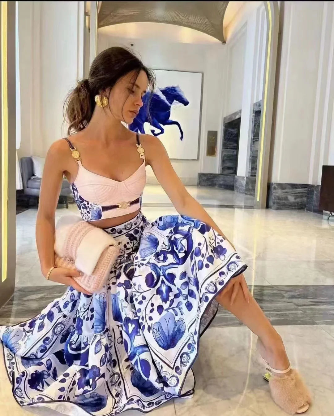 Ladies Fashion Shirt 3D Printing Corset Sexy Suspenders Womens Vest y2k Clothes New High Quality Plunge+Bustier 2 Pcs Set