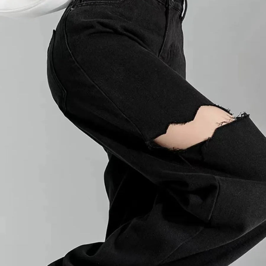 Black Ripped Jeans Women Summer New Straight Y2k Jeans Korean Fashion Women Pants High Waist Wide Demin Pant
