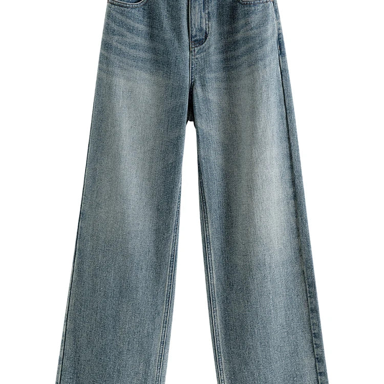 Casual High Waist Retro Straight Wide Leg Pants for Women Style Washed Jeans Loose Floor Mopping Jeans Female