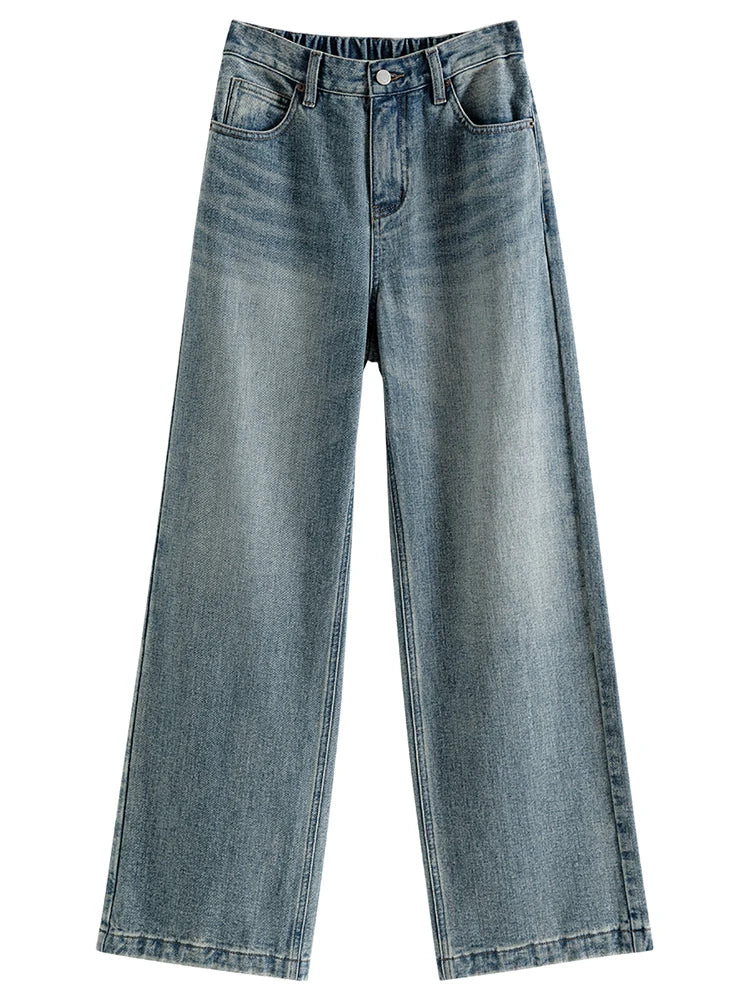 Casual High Waist Retro Straight Wide Leg Pants for Women Style Washed Jeans Loose Floor Mopping Jeans Female