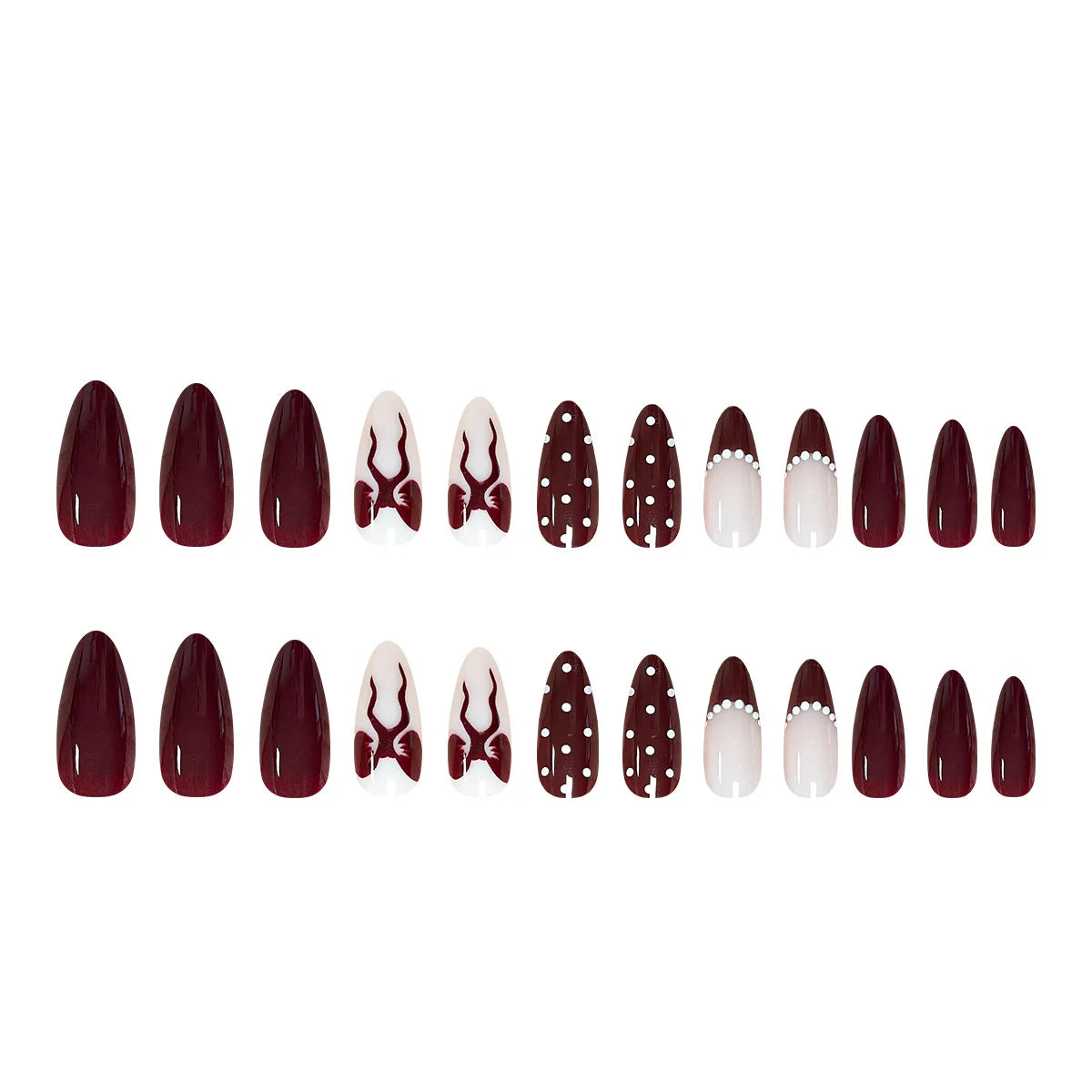 Red French Tip Fake Nails Long Almond Detachable Press on Nails Bowknot Printed Autumn and Winter Charm False Nails for Women