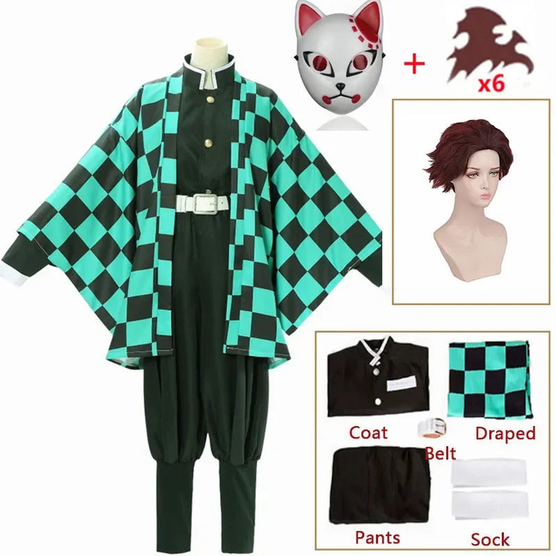 Tanjirou Kamado Costume Anime Cosplay Men Kimono Uniform Halloween Party Demonias Women Clothes Kids C