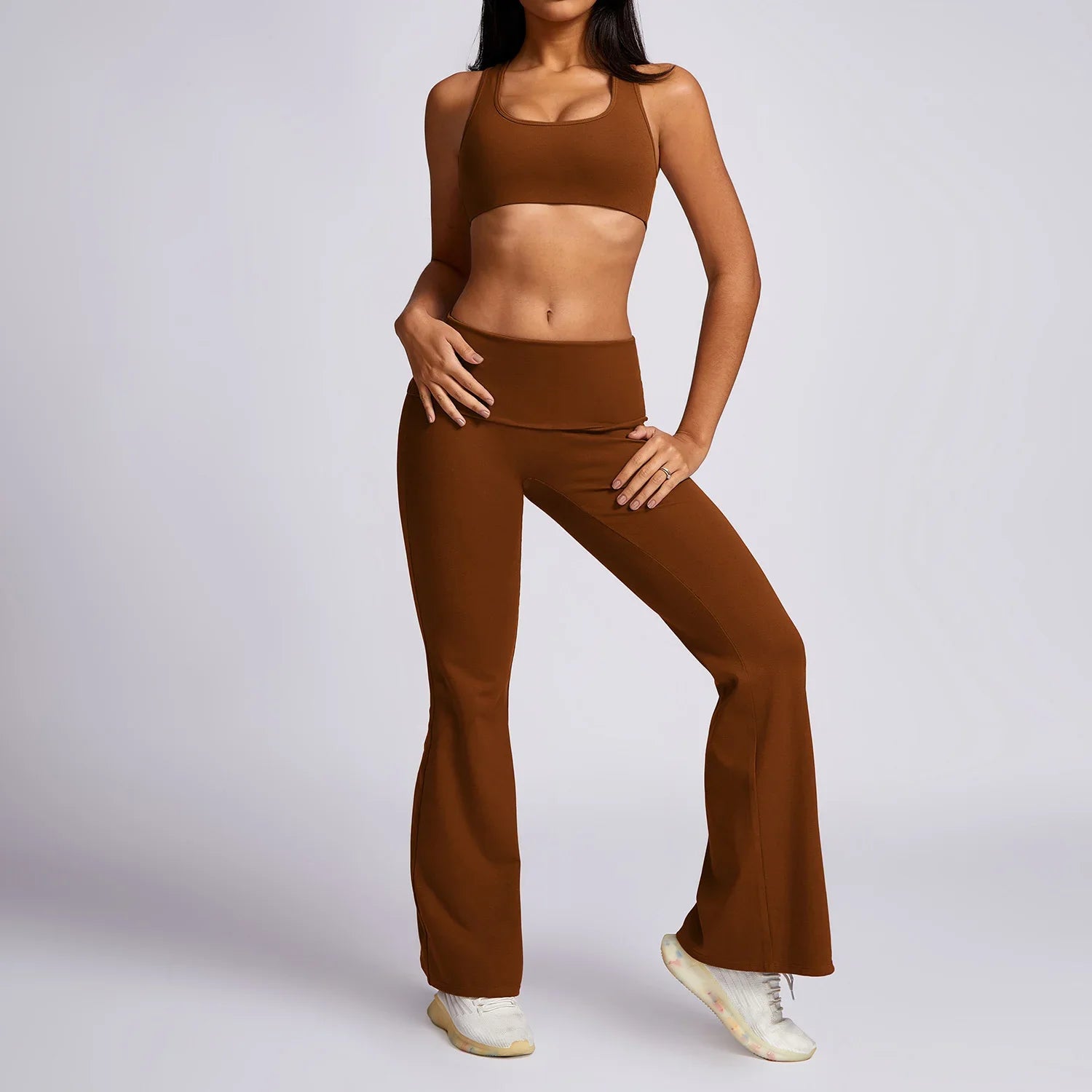 New Yoga Set Workout Clothes Fitness High Quality Suits Sports Bra High Waist Leggings 2 Piece Women High Stretch Gym Outfit brown-4