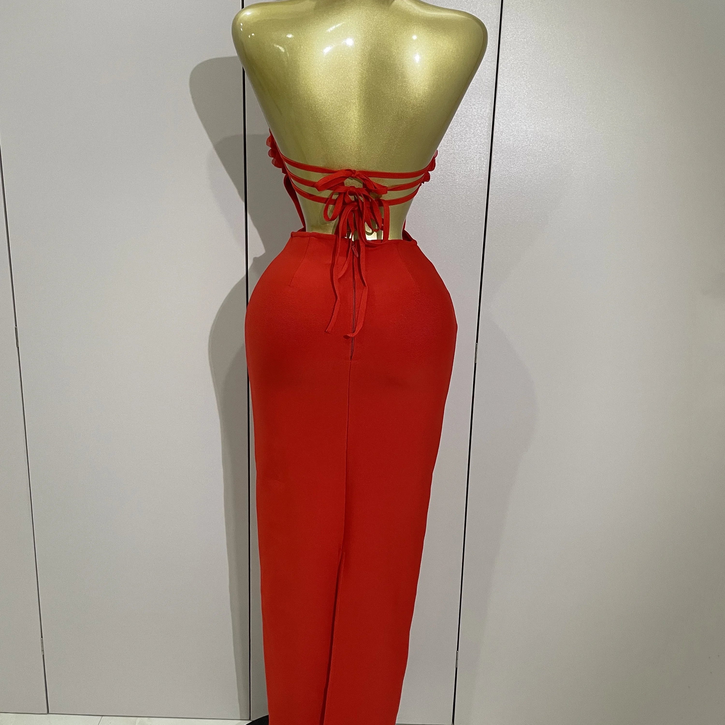 Women Celebrity Sexy Halter Backless Flower Long Bandage Bodycon Dress 2025 Luxury Birthday Dress Elegant Evening Party Outfit