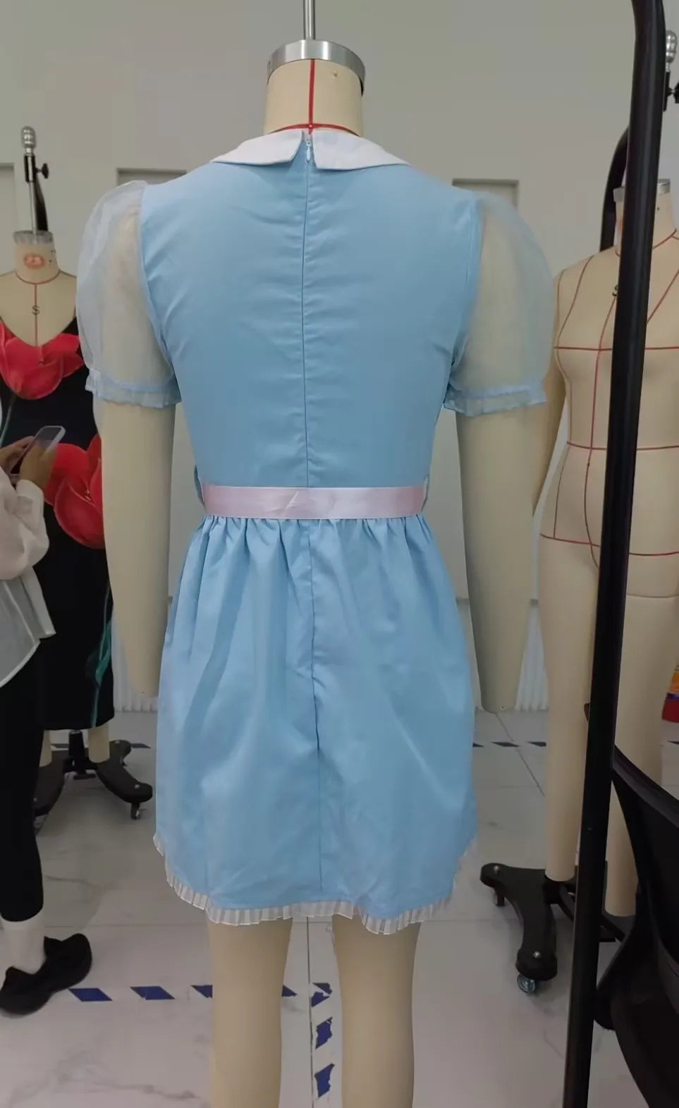 Halloween Women Summer Mini Sweet Dress Short Sheer Mesh Sleeve Doll Collar Dress with Belt Y2K Vintage Festival Clothes